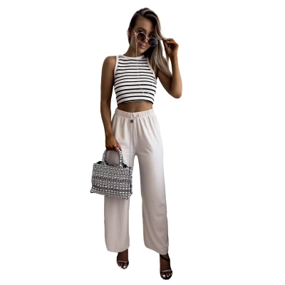 Pantalon large côtelé beige pour femme - Vêtements