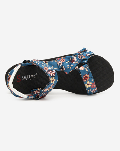 Sandales noires pour femme à rayures bleues avec fleurs Lilien - Footwear