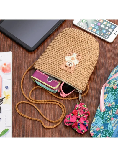 Royalfashion Petit sac à main en paille pour enfants Sac en paille Teddy