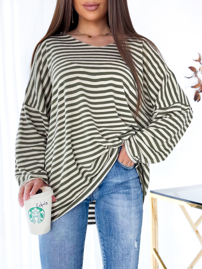 Royalfashion Chemisier rayé vert pour femme avec brocart