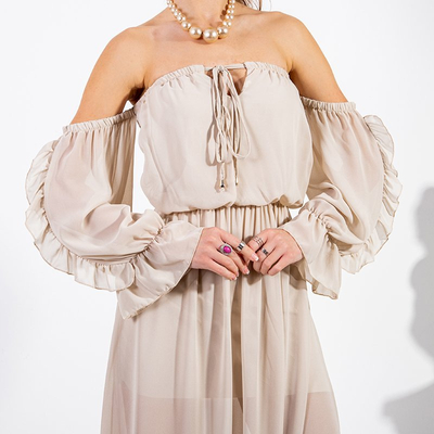 Robe longue beige femme - Vêtements