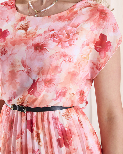 Robe midi pour femme en pils fleuri orange Vêtements