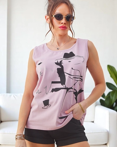 Blouse sans manches en coton pour femmes Royalfashion avec impression et strass