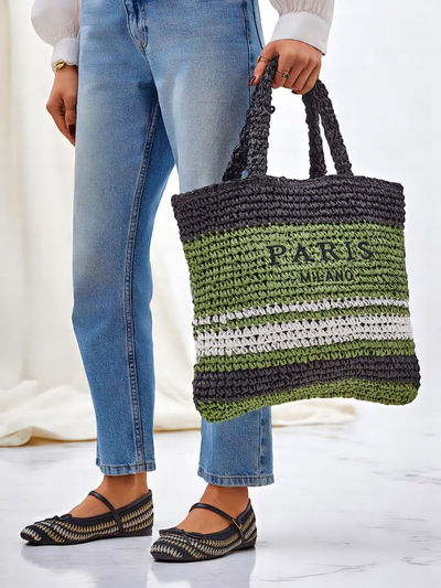 Royalfashion Grand sac en paille pour femme Paris Stripe