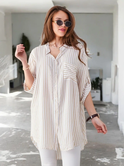 Chemise longue en viscose rayée Royalfashion pour femmes