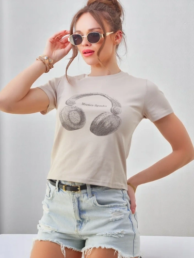 T-shirt en coton pour femmes Royalfashion avec impression musicale