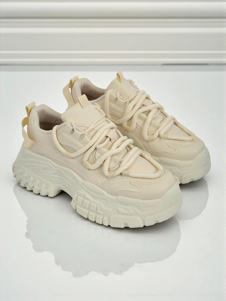 Sneakers beiges pour femmes Athenia en cuir écologique sur plateforme de 6,5 cm