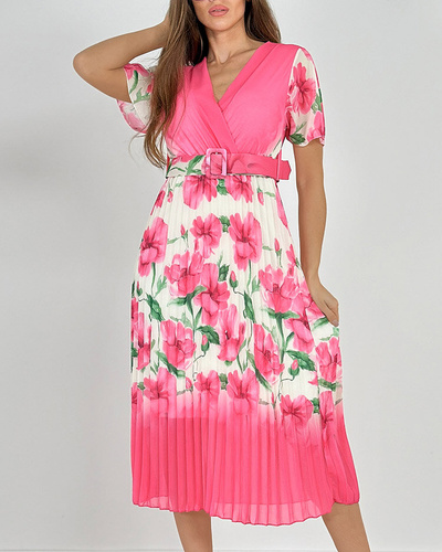 Royalfashion Robe midi à fleurs plissées pour femme