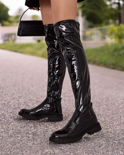Royalfashion Bottes laquées au dessus du genou pour femme Lessdo