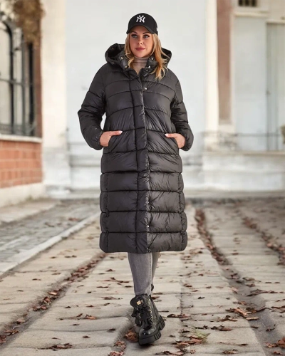 Royalfashion Veste d'hiver noire pour femme