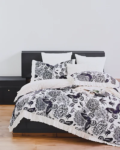 Royalfashion Ensemble de literie à motif avec volant 160x200 ensemble de 3 PIÈCES