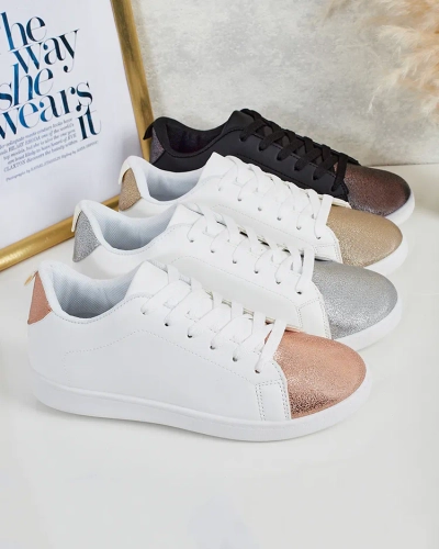 Baskets élégantes pour femmes Royalfashion Calista argent et blanc en cuir écologique