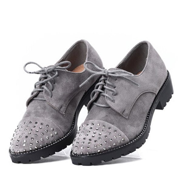 Szare półbuty z cyrkoniami Ashley- Obuwie