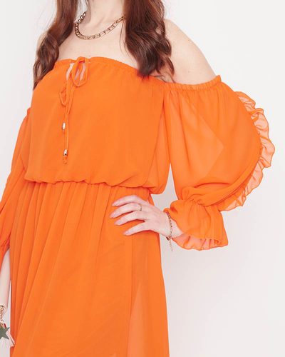 Robe longue espagnole orange pour femme - Vêtements