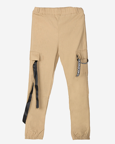 Pantalon cargo femme beige avec ceinture - Vêtements