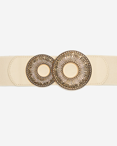 Ceinture élastique beige à large boucle dorée - Accessoires