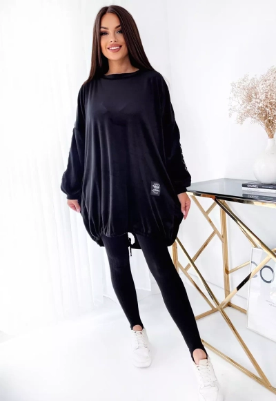 Royalfashion Tunique noire pour femme avec cordon de serrage