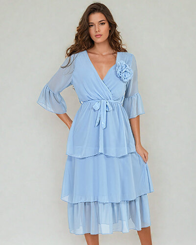Royalfashion Robe midi à volants pour femme