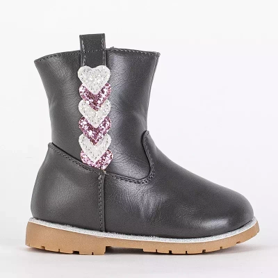 OUTLET Boots fille grises avec tige décorative Nokimi-Shoes