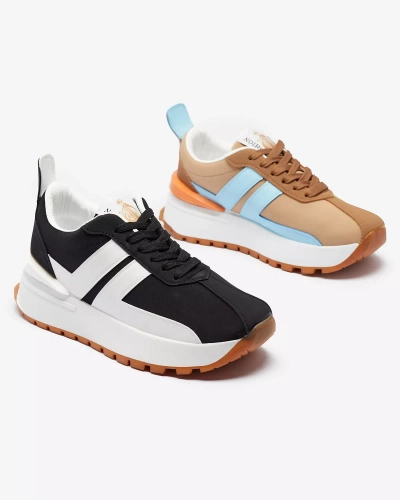 Chaussures de sport noires en éco-cuir pour femme avec empiècements colorés Tifora- Footwear