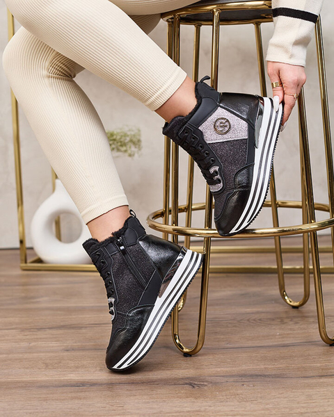 Royalfashion Baskets noires sportives pour femme avec paillettes Kawellas