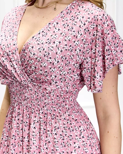 Robe midi rose à fleurs pour femme - Vêtements
