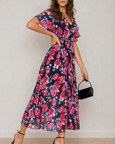 Royalfashion Robe midi plissée à motif floral pour femme