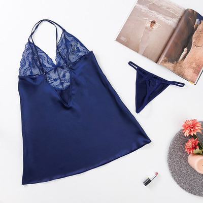 Nuisette femme en dentelle bleu marine à lanières - Belizna