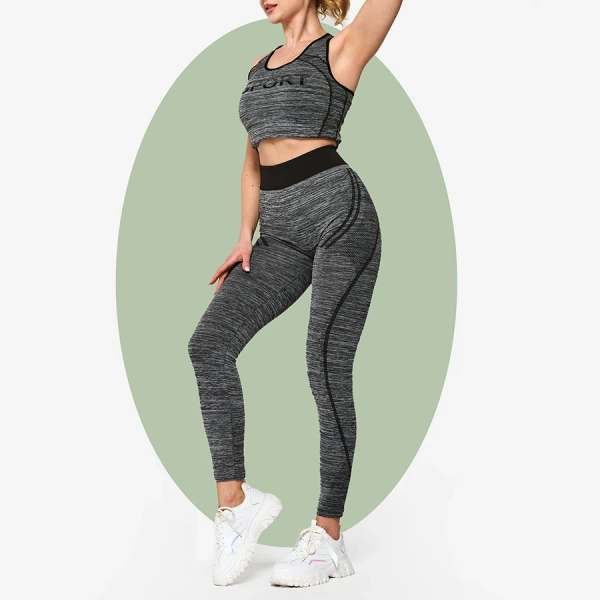 Ensemble de sport pour femme gris avec inserts noirs - Vêtements
