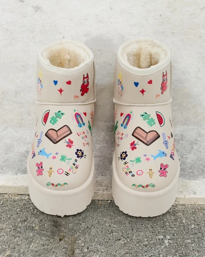 Royalfashion Des bottes de neige courtes pour femmes avec des autocollants Hanaga