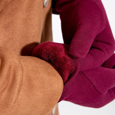 Gants femme bordeaux avec perles - Accessoires