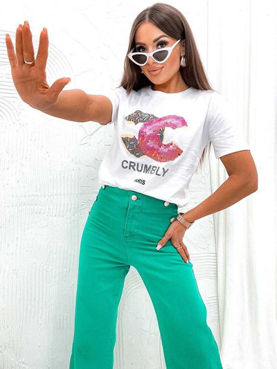 Royalfashion T-shirt femme avec imprimé et zircons