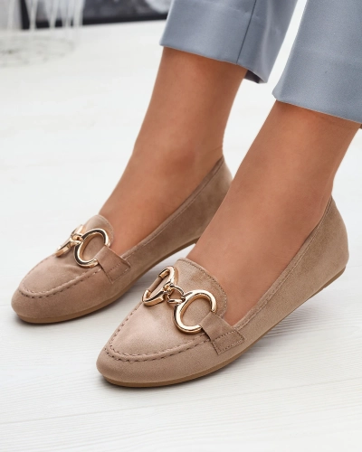 OUTLET Mocassins femme éco-suède marron clair avec ornement Briseri - Footwear