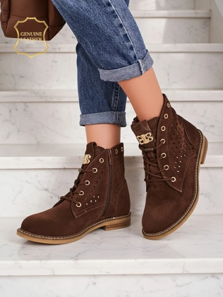 Aurelia Bottines en Daim Marron avec Fourrure Ajourées Élégantes 2,5cm