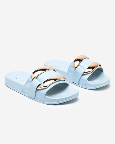 Chaussons femme bleus avec ornement Serina doré - Footwear