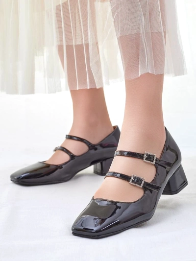 Royalfashion Escarpins vernis pour femmes avec des lanières Vible