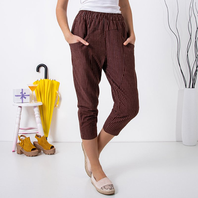 Pantalon 3/4 rayé femme marron foncé - Vêtements