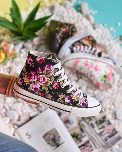 Royalfashion Baskets noires montantes pour femme à motif floral Soxic