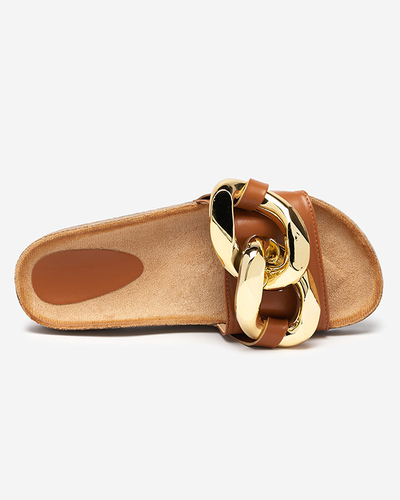 Chaussons marron pour femme avec décoration chez Fixci- Footwear