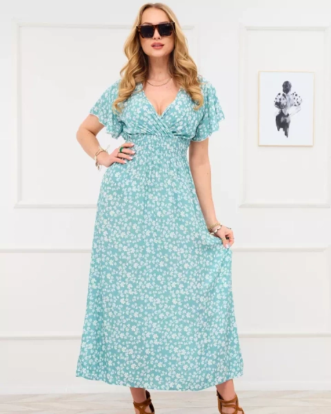 Longue robe verte à motif floral pour femme - Vêtements