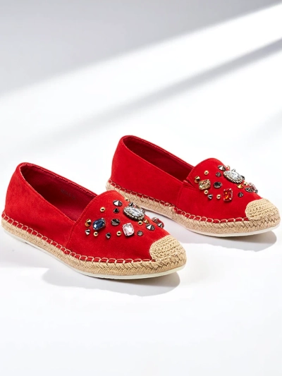 Espadrilles rouges pour femmes en éco-daim avec zircons cubiques Mediros - Footwear