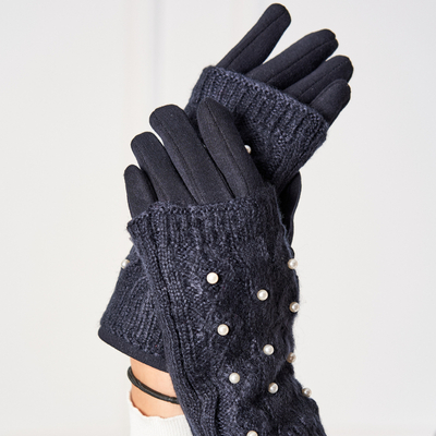 Mitaines femme bleu marine avec perles - Gants