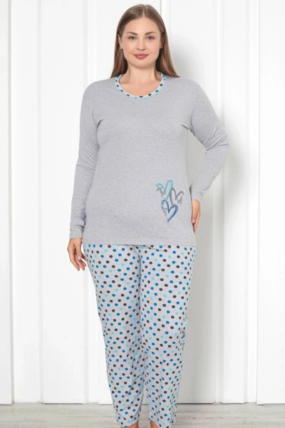 Pyjamas en coton à pois pour femmes, 2 pièces, GRANDE TAILLE