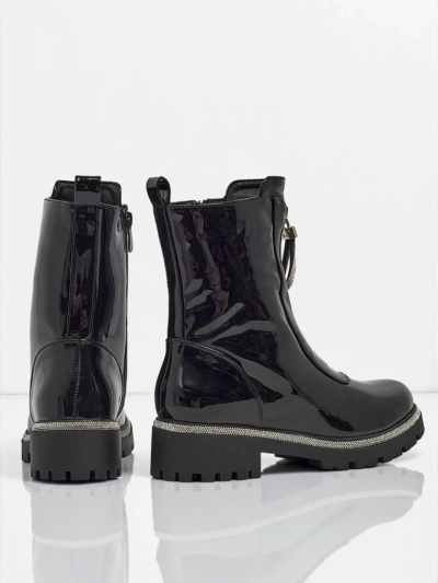 Bottines vernies en cuir écologique pour femmes avec zircons Nuvina