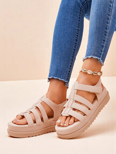 Sandales Royalfashion - Caligae Beige Daim sur Plateforme - Idéales pour l'Été et le Printemps
