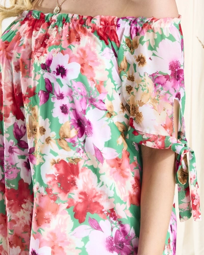 Robe verte pour femmes a'la hiszpanka avec fleurs colorées - Vêtements
