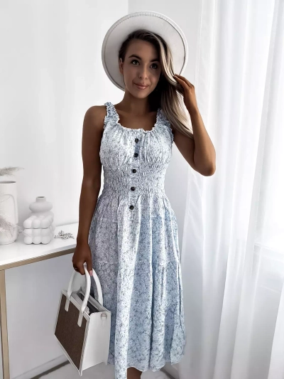 Robe femme longueur genou bleu floral Vêtements