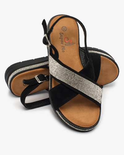Royalfashion Sandales en daim écologique pour femmes avec zircons Trikys