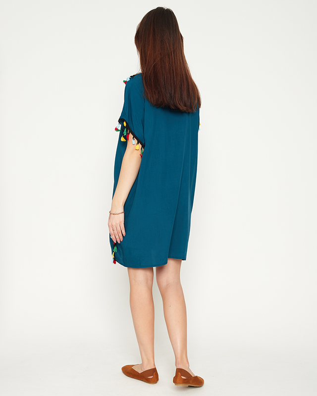 Tunique de plage été femme turquoise à franges - Vêtements