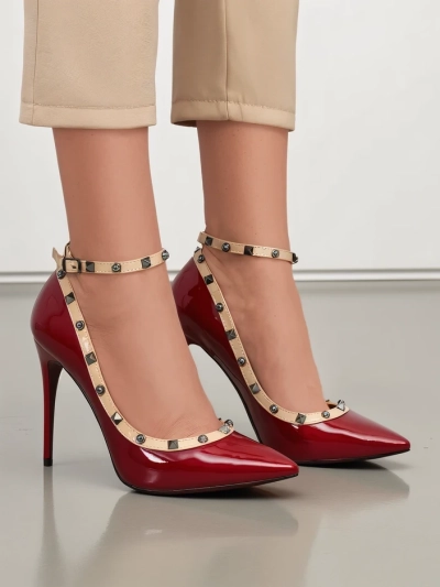 Royalfashion Escarpins pour femmes en cuir verni avec clous Qoscalle